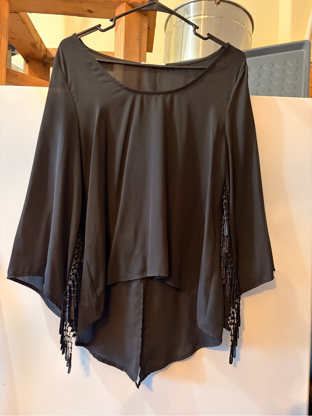 Haute Society Black Beaded Fringe Tunic Top